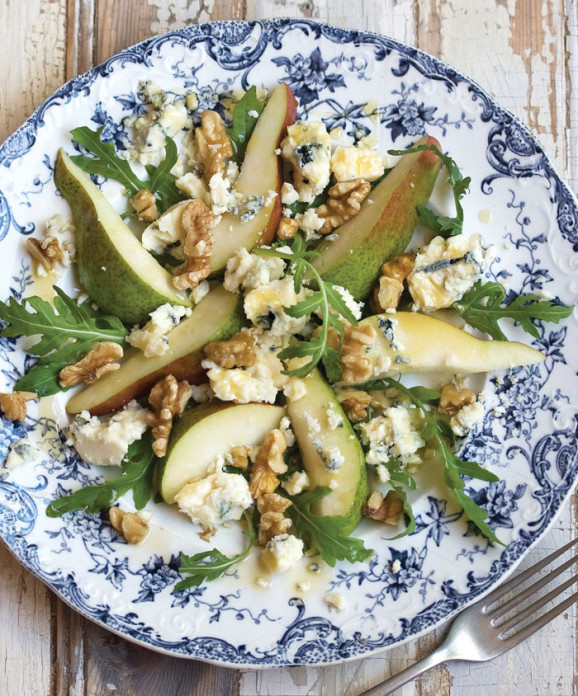 pear and blue cheese salad with a maple vinaigrette
