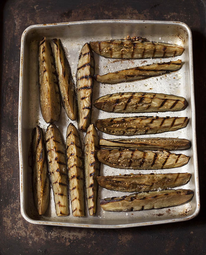 grilled and roasted eggplant wedges