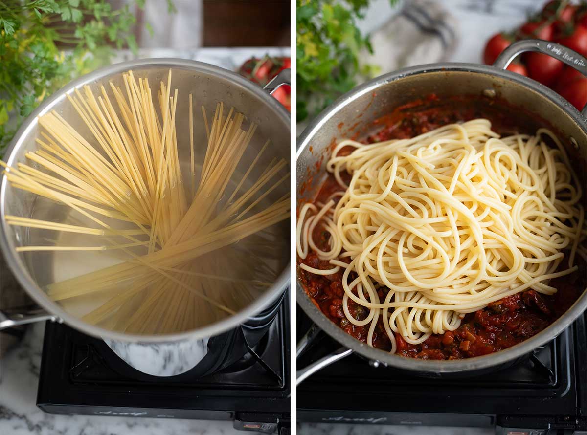 Pasta for spaghettie puttanesca recipe • Drizzle and Dip Cooking spaghetti for puttanesca recipe