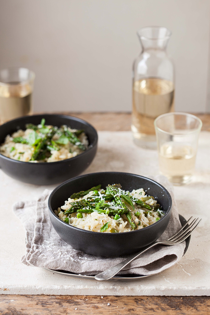 pean and asparagus risotto with basil and lemon