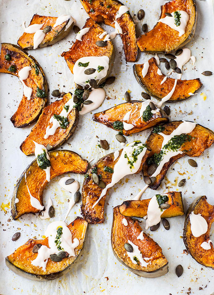 Ottolenghi's roasted pumpkin with chilli yoghurt and coriander sauce