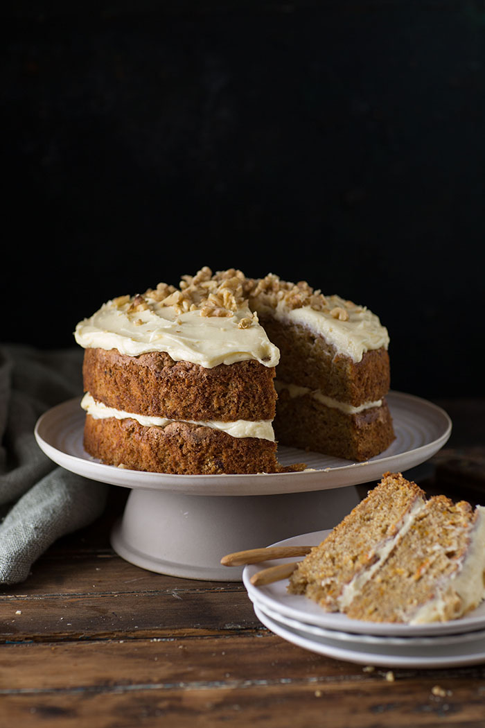spicy pumpkin and apple cake with cream cheese and maple frosting