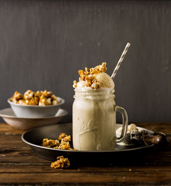Cornbread Milkshake cereal milk milkshake with caramel corn and cornflake clusters ...