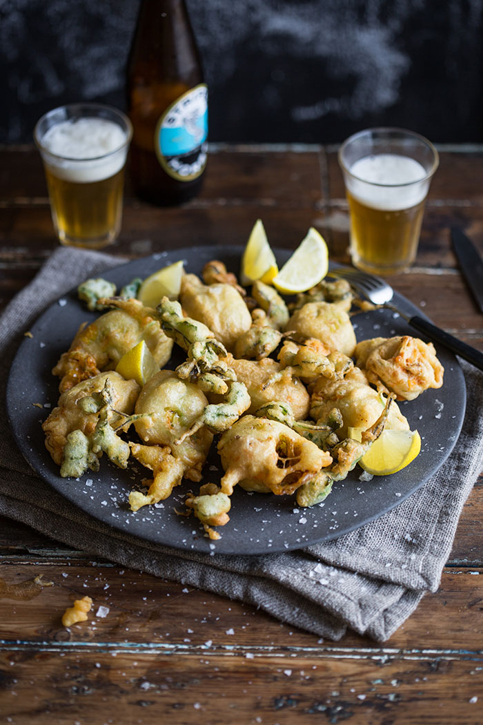 Jamie Olivers crispy zucchini flowers stuffed with spicy ricotta and mint
