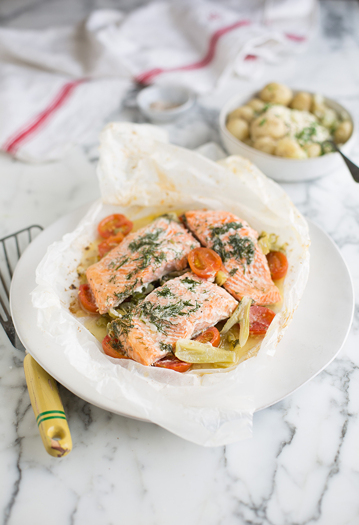 trout en papillote with fennel and tomato