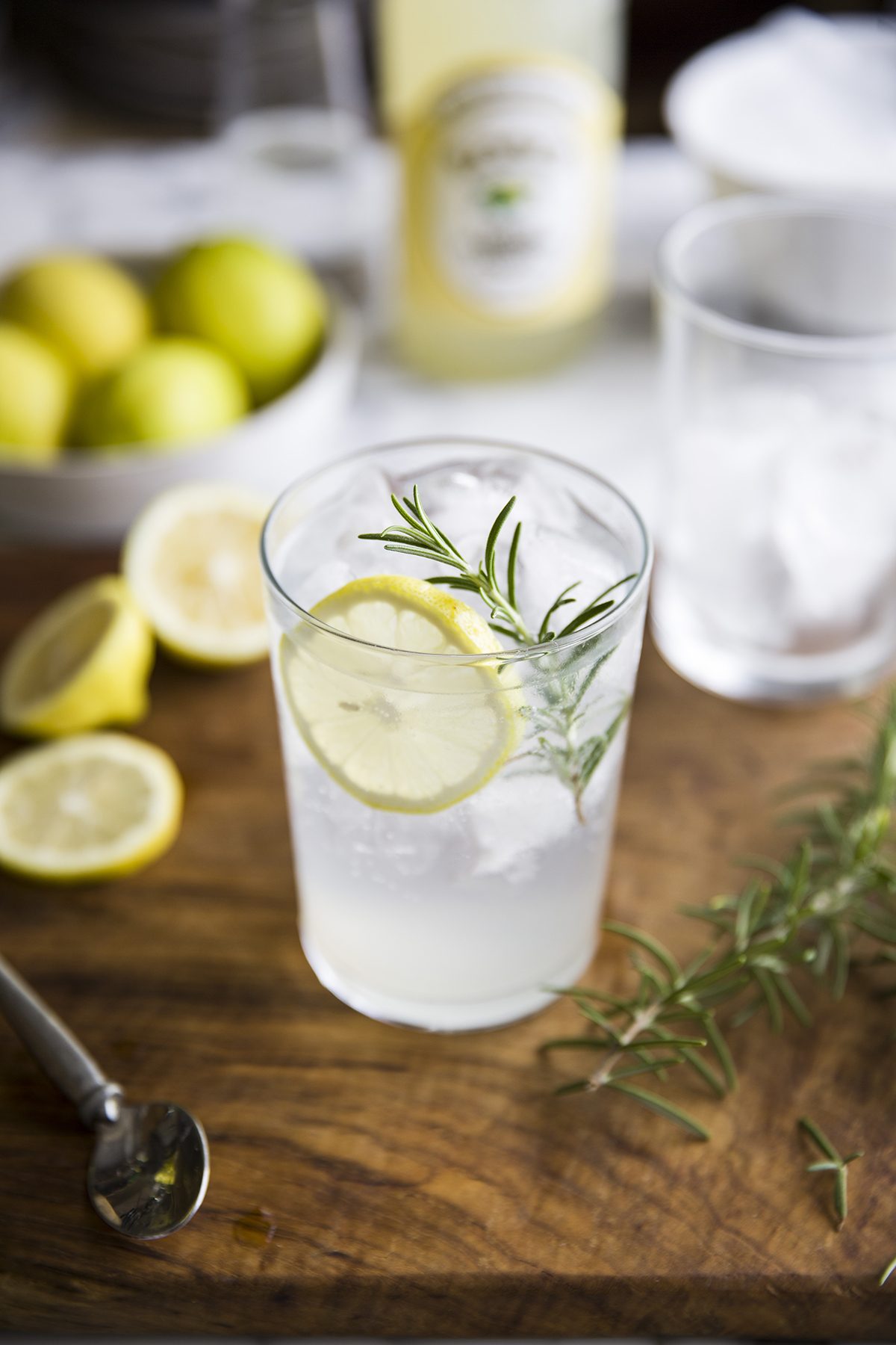 Gin & tonic with lemon cordial & rosemary