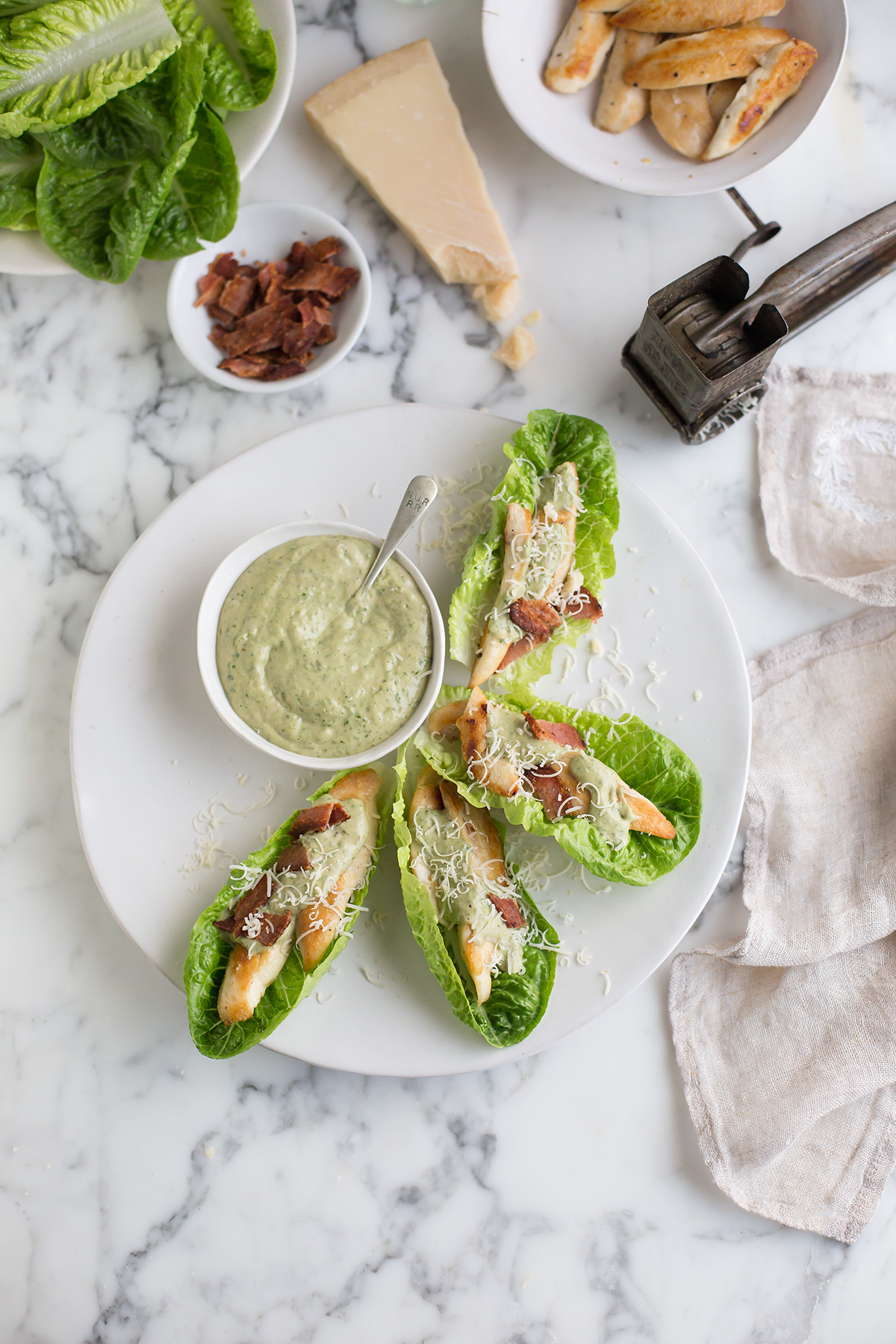 Lettuce & chicken wraps with green goddess Caesars dressing
