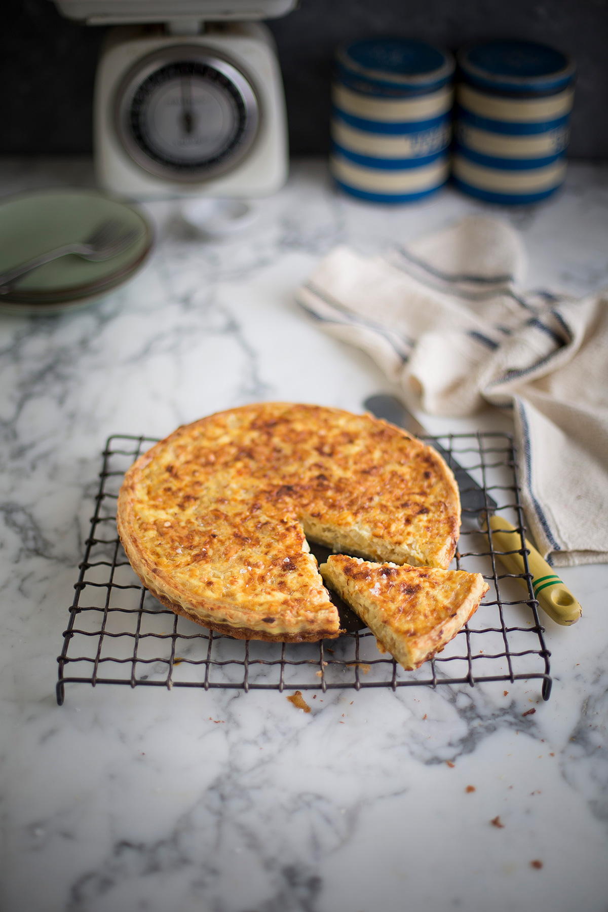 cheese and onion quiche out of the tin