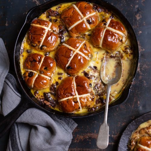 Hot cross bun pudding with chocolate & marmalade recipe