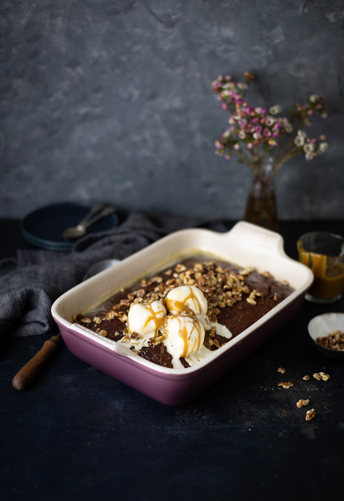 Sticky toffee, fig & walnut pudding with toffee sauce recipe