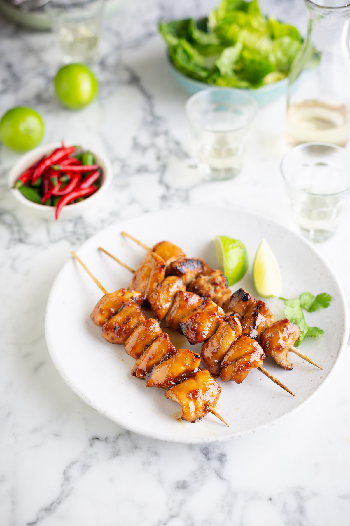 Sous Vide chicken kebabs with soy, ginger, honey & lime