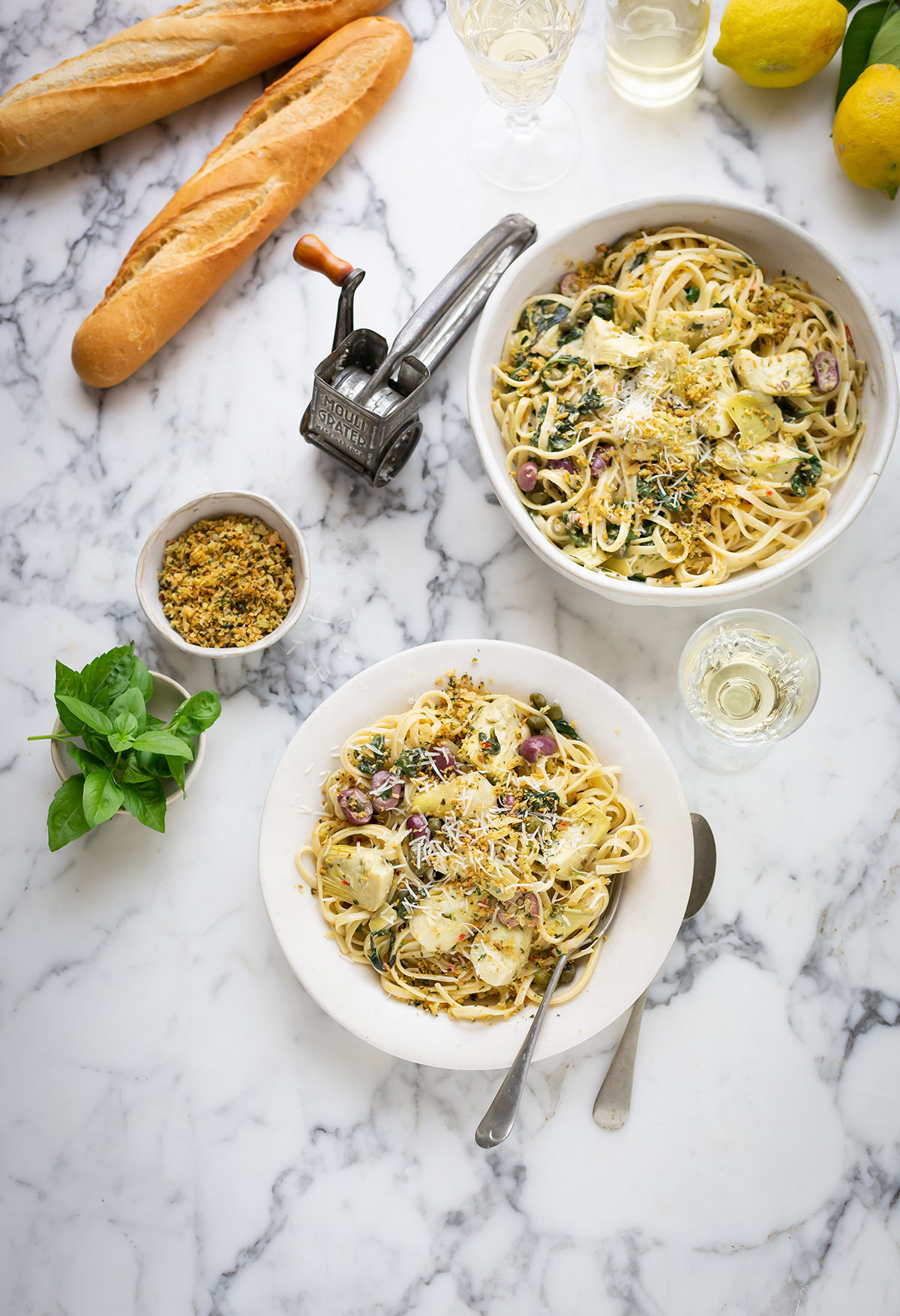 Creamy pasta with artichokes & spinach