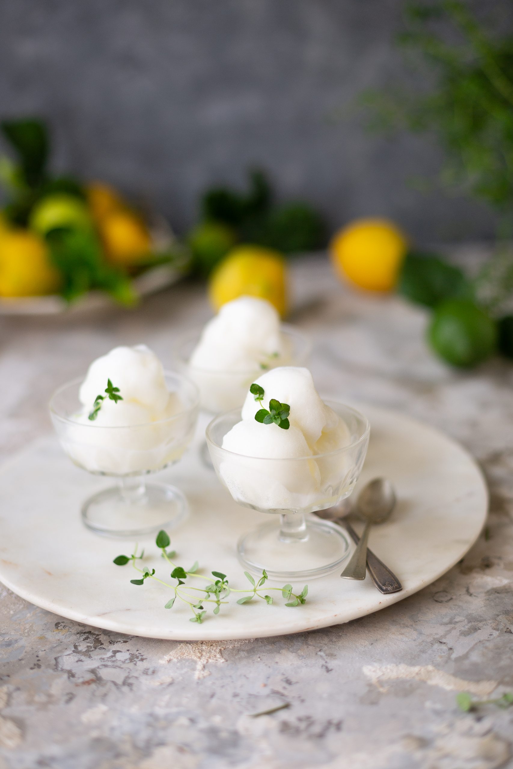Lemon sorbet infused with thyme