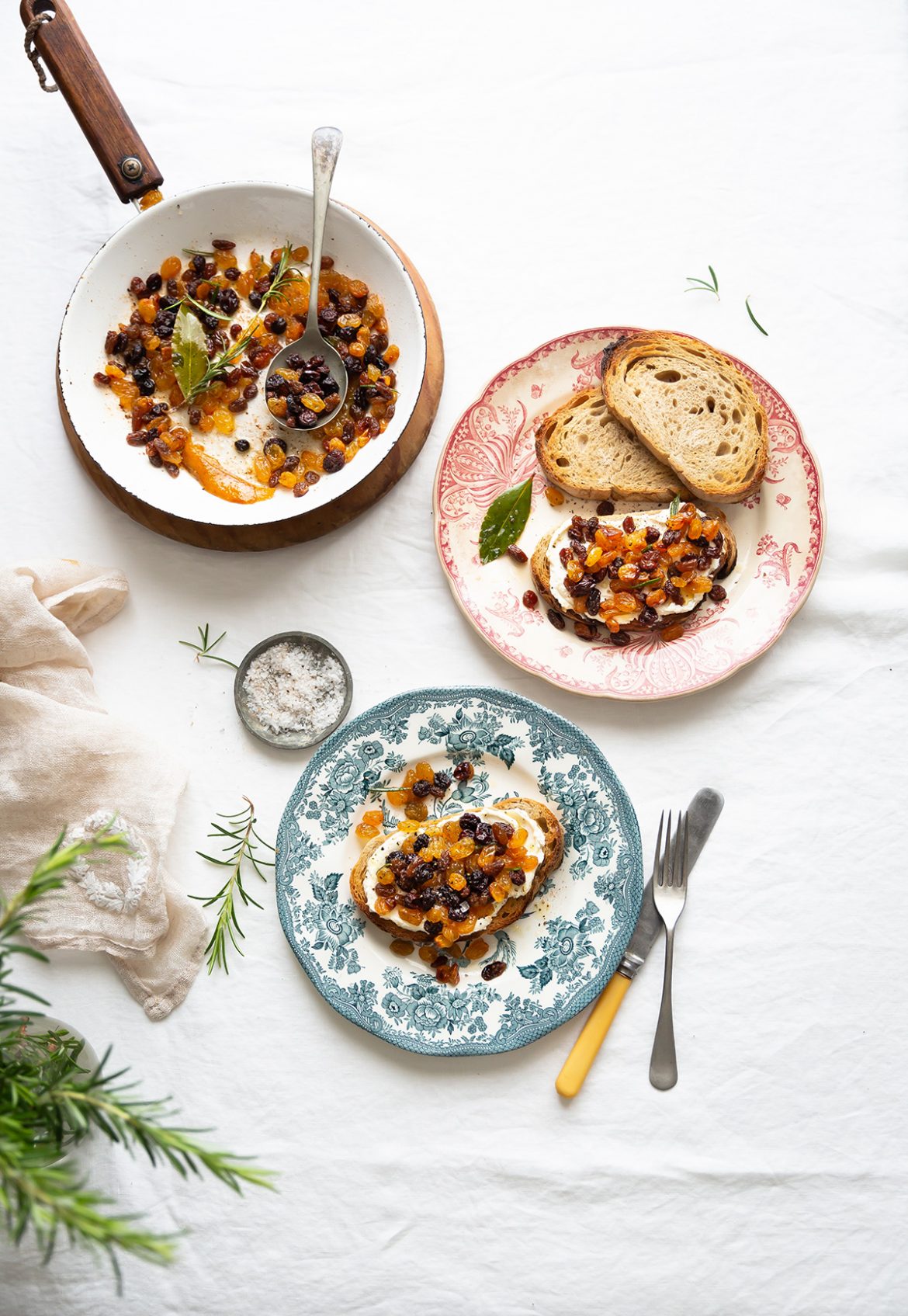 Butter fried raisins on ricotta toast recipe