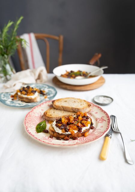 Butter fried raisins on ricotta toast recipe