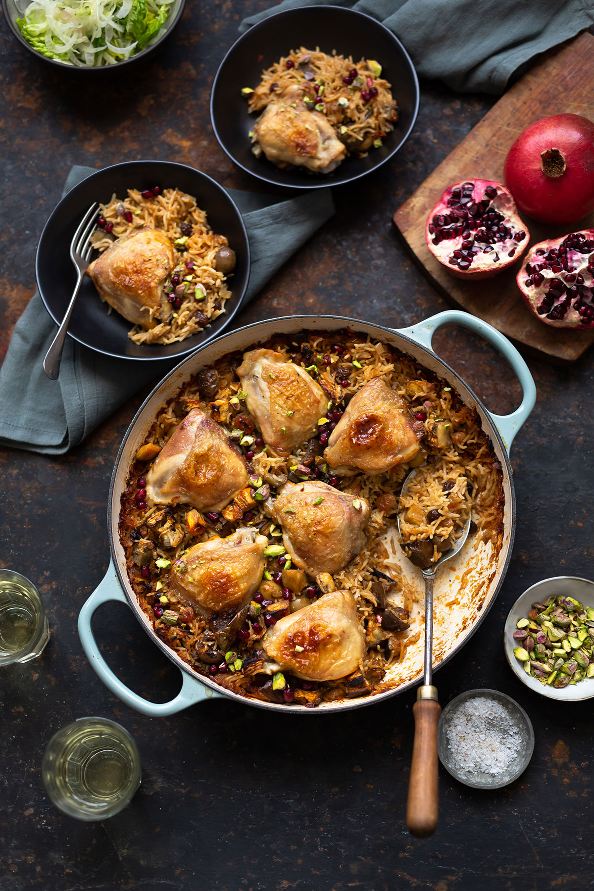 A pan of Moroccan chicken & rice with aubergine