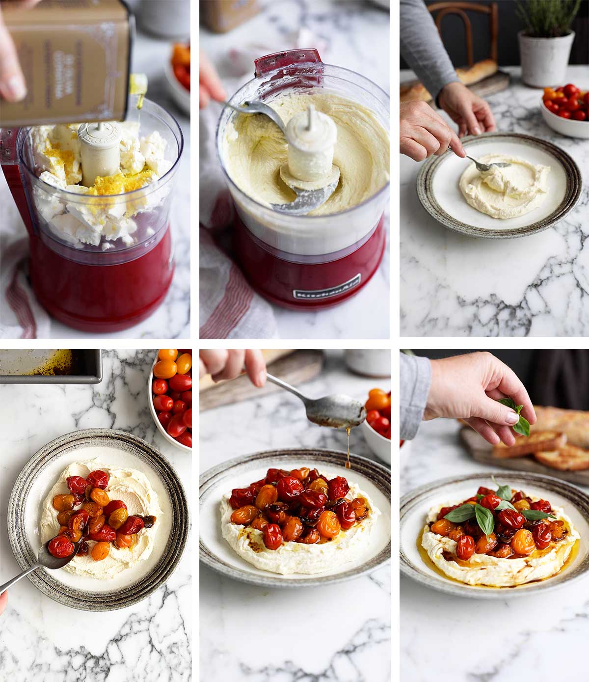 Step by step images of how to make whipped feta with roasted tomatoes and garlic recipe