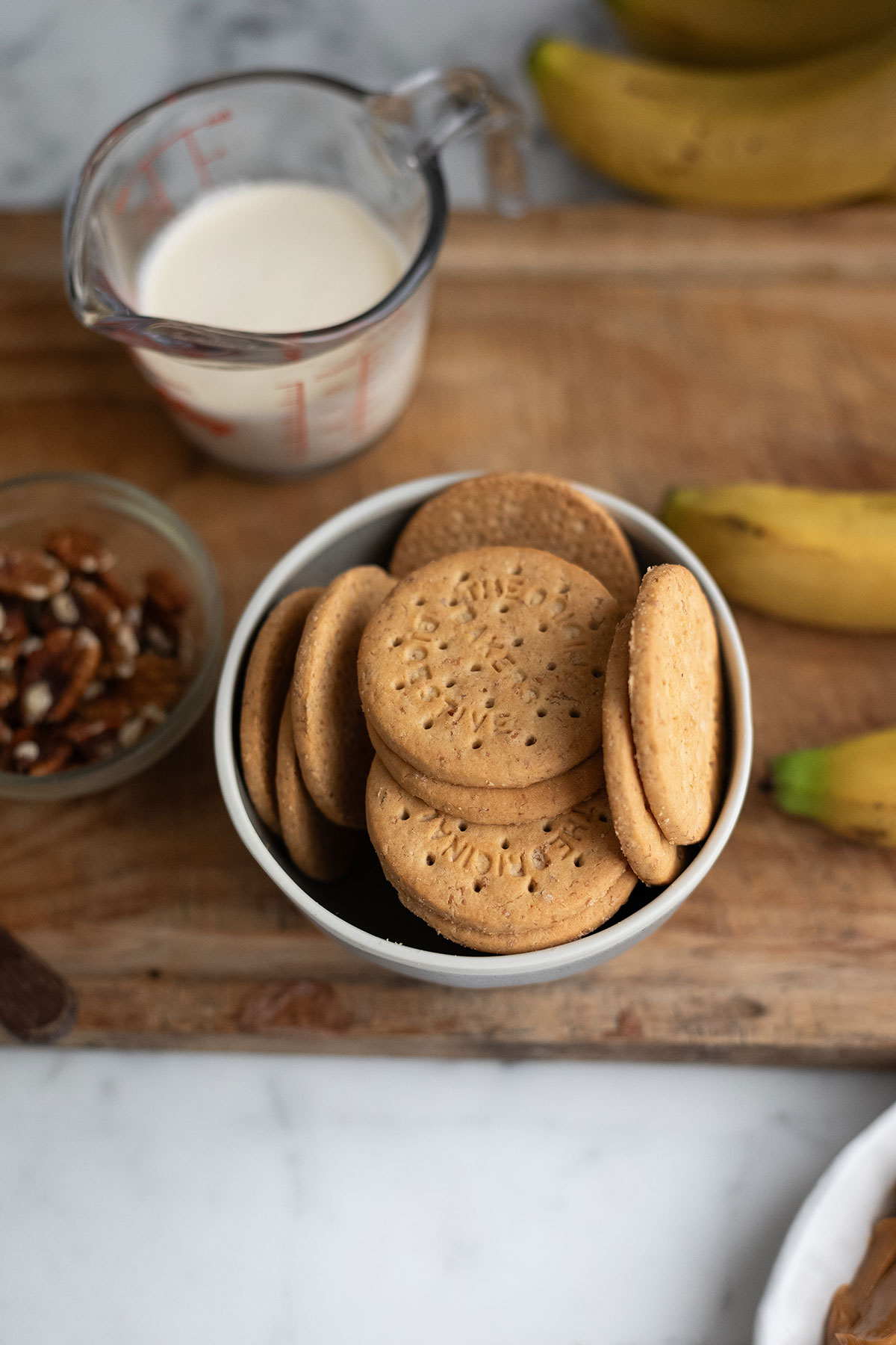 Digestive biscuits for the best banoffee pie with miso & pecans recipe