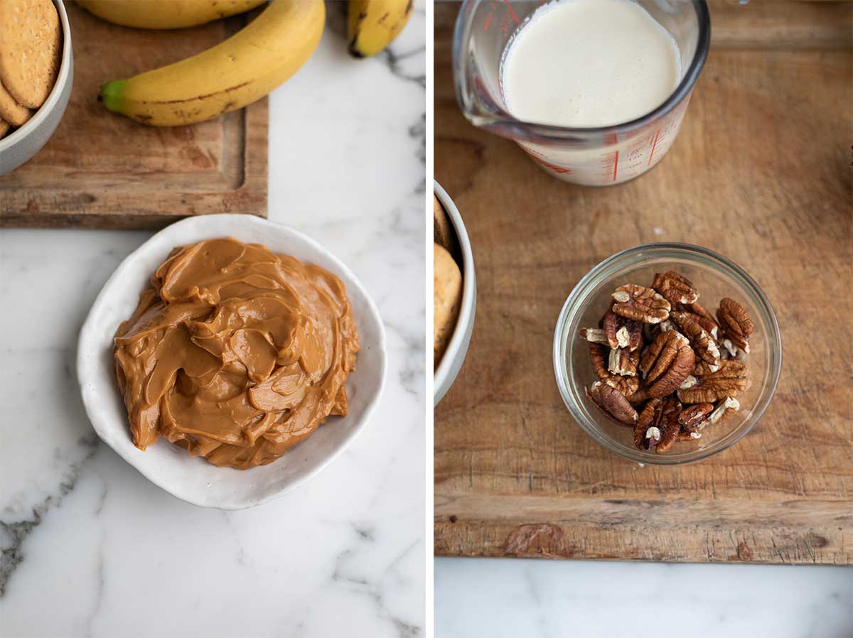 Caramel and pecans for bannoffee pie