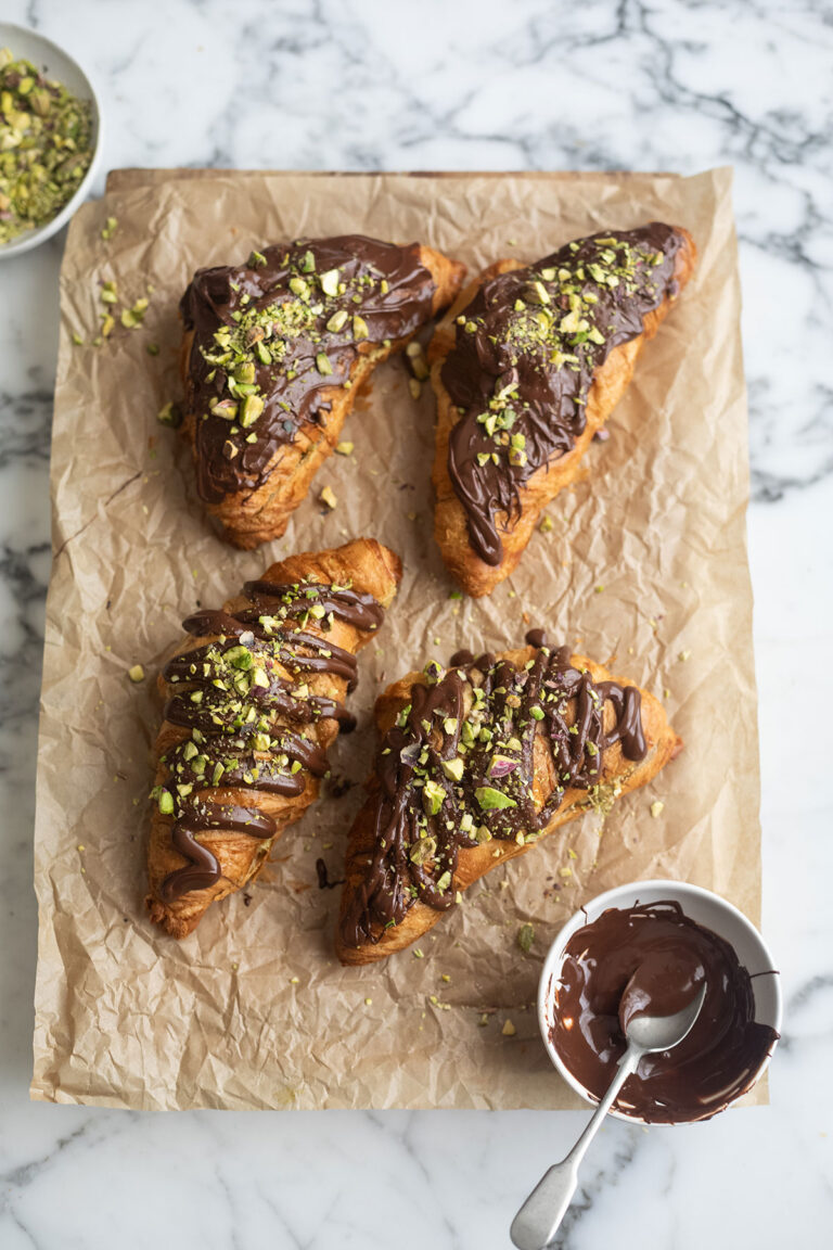 A recipe for Pistachio & Kataifi Chocolate Croissants (inspired by the viral Dubai Chocolate)