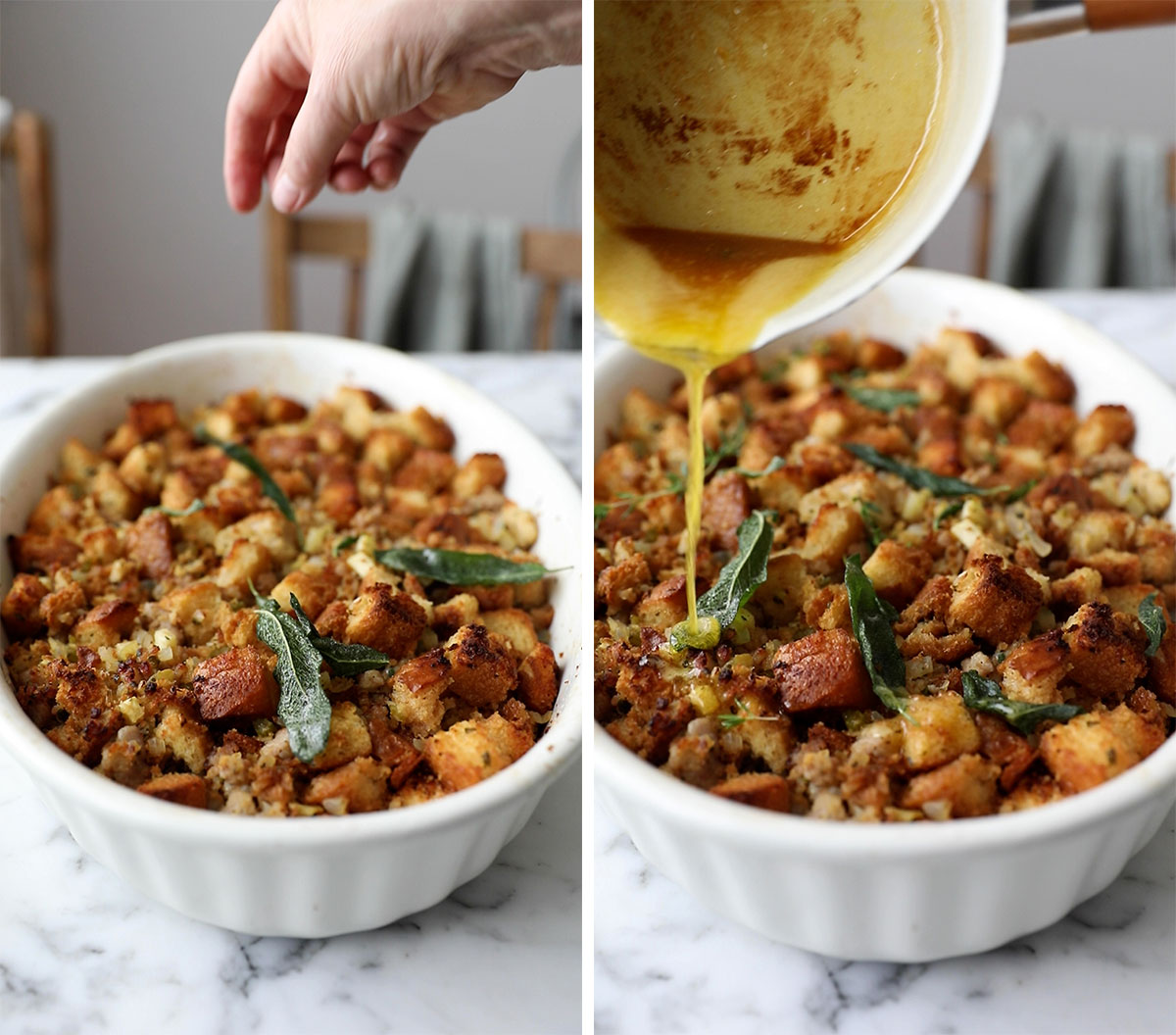 crispy sage and brown butter for a pork and sage stuffing casserole recipe