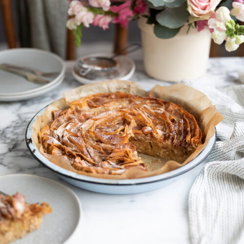 Milk tart ruffled phyllo pie recipe • Drizzle and Dip Milk tart ruffled phyllo pie recipe