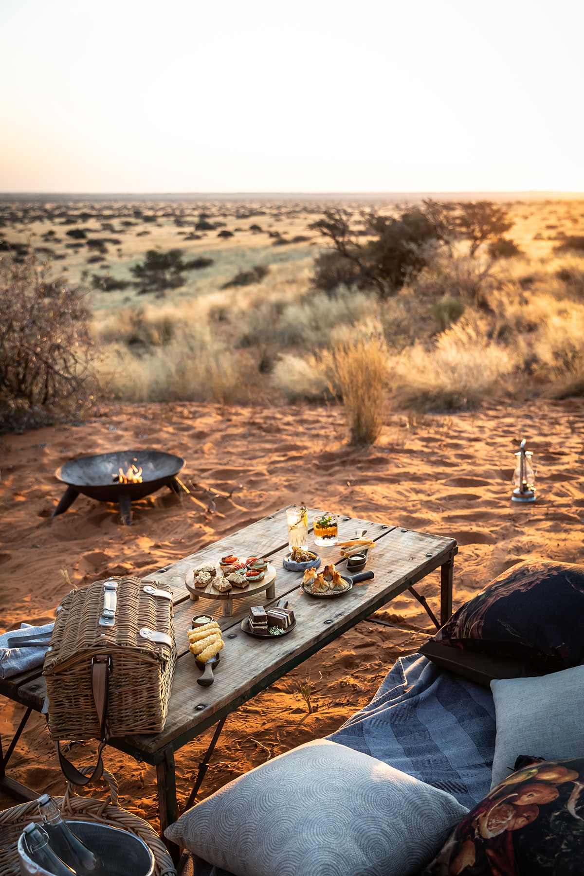 picnic sunset dune • Drizzle and Dip A picnic set up at tswalu
